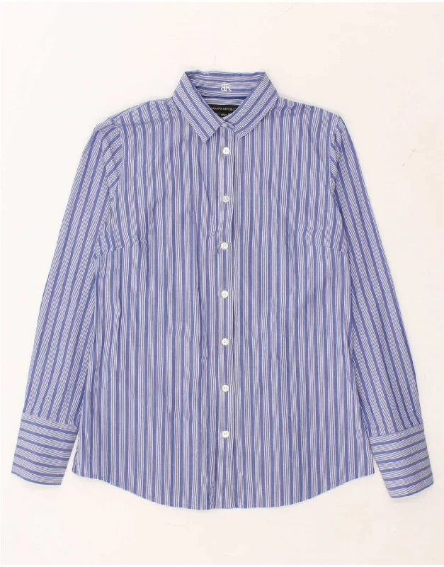 BANANA REPUBLIC Womens Shirt US 6 Medium Blue Striped Cotton Modern Casual Short Sleeve