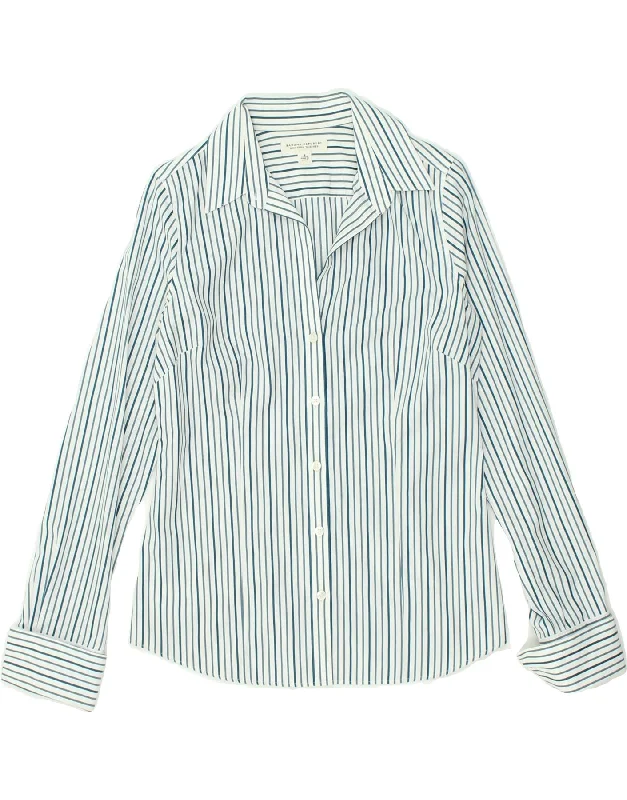 BANANA REPUBLIC Womens Shirt US 8 Medium Blue Striped Cotton Cozy Printed Short Shirt