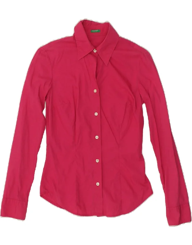 BENETTON Womens Shirt UK 10 Small Pink Casual Button-Down Short Shirt