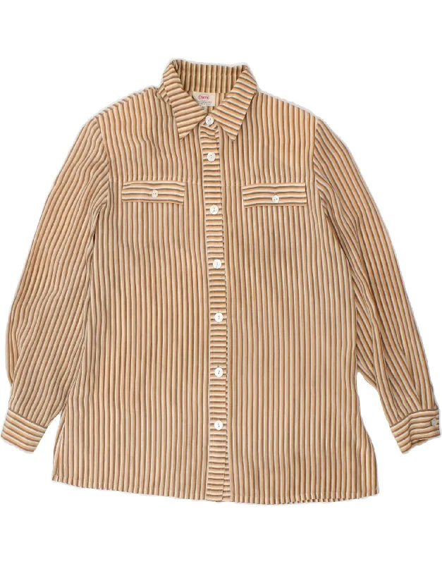 CHERIE Womens Shirt IT 42 Medium Brown Striped Comfortable Loose Short Sleeve