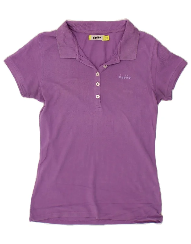 DIADORA Womens Polo Shirt UK 10 Small Purple Cotton Modern Casual Short Sleeve