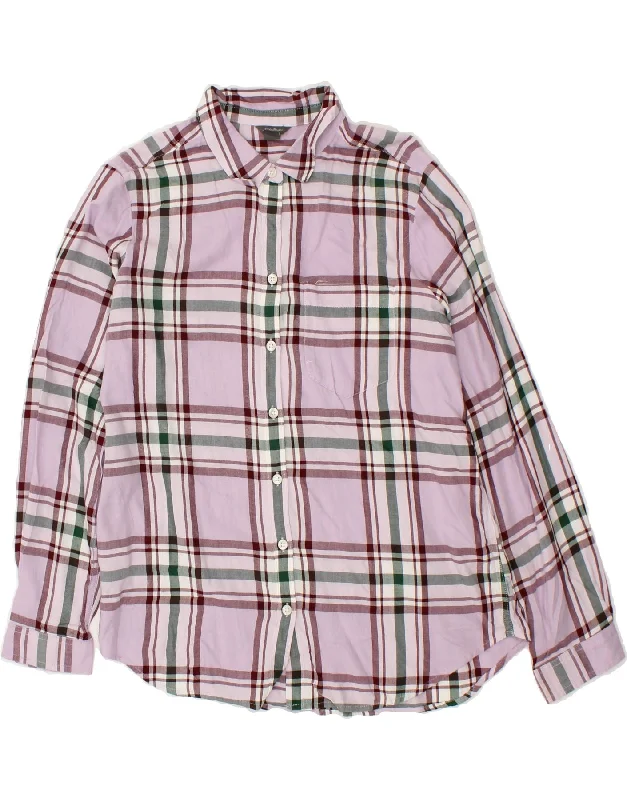 EDDIE BAUER Womens Shirt UK 14 Medium Pink Check Cotton Casual Plain Short Shirt