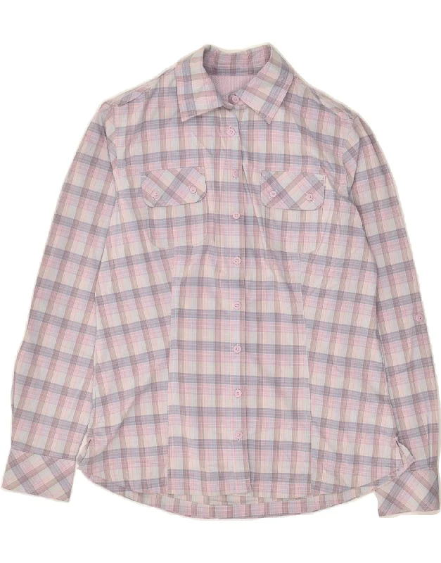 EDDIE BAUER Womens Shirt UK 14 Medium Pink Check Polyester Comfortable Loose Short Sleeve