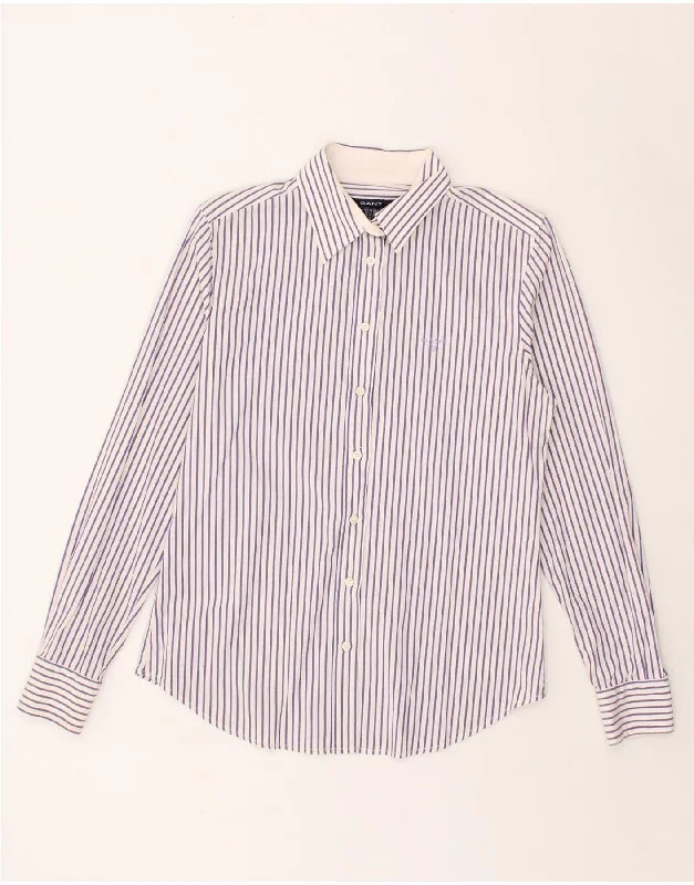 GANT Womens Shirt UK 14 Large Purple Striped Cotton Chic Button-Up Short Shirt