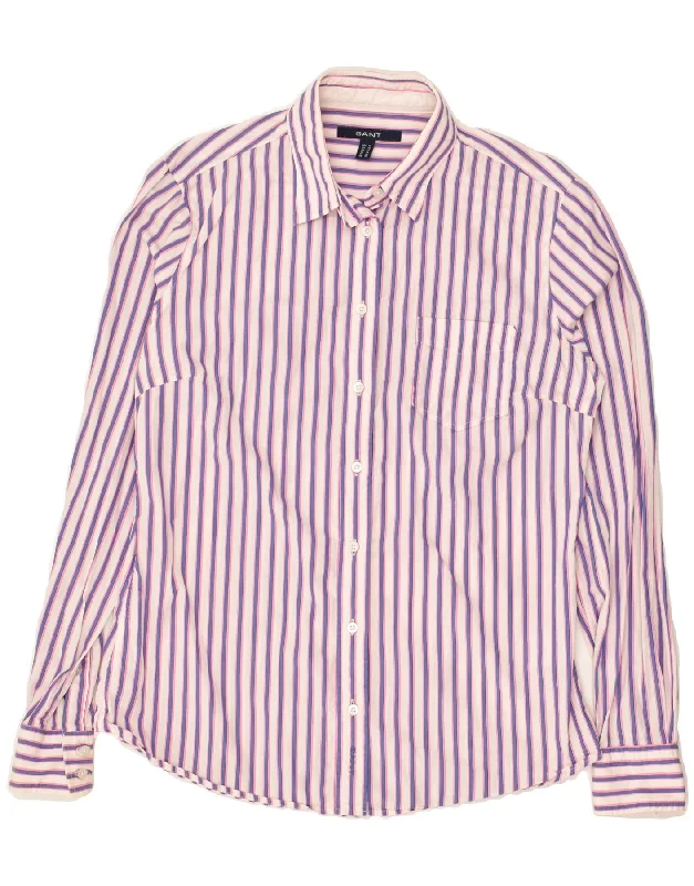 GANT Womens Shirt UK 14 Medium  Pink Striped Cotton Fashionable Button-Front Short Sleeve