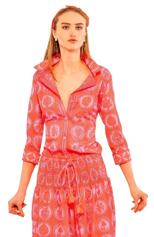 Gretchen Scott Boyfriend Shirt - Circle Of Love - Pink/Red* Fashionable Rounded Short Shirt