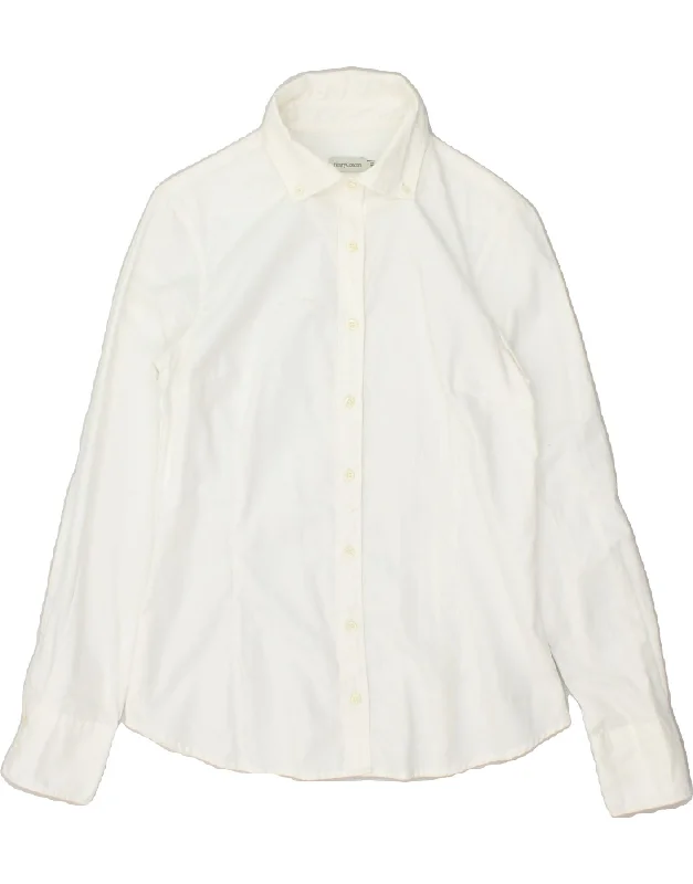 HENRY COTTONS Womens Shirt IT 42 Medium White Cotton Stylish Short Sleeve Polo