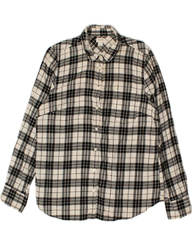 J. CREW Womens Shirt UK 16 Large Grey Check Cotton Relaxed Fit Short Sleeve Top