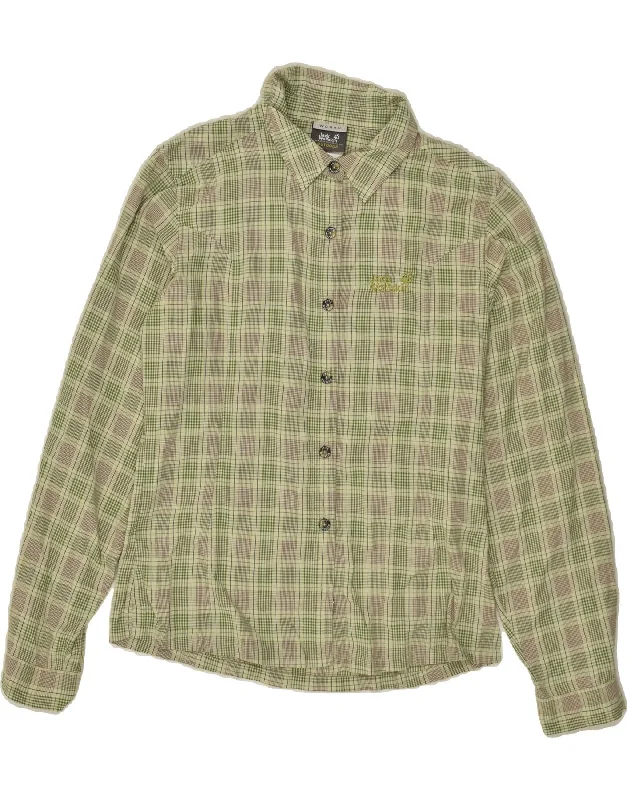 JACK WOLFSKIN Womens Shirt UK 12 Medium Green Check Polyamide Modern Short Sleeve Top