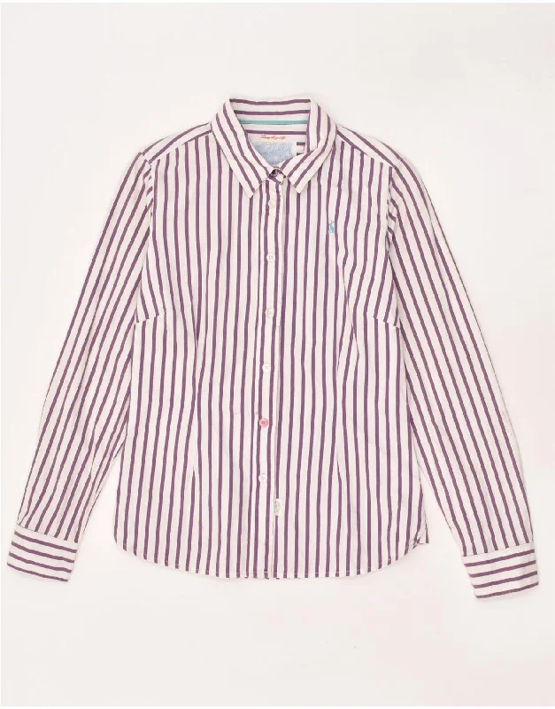 JOULES Womens Shirt UK 10 Small Purple Striped Cotton Fashionable Cuffed Short Sleeve