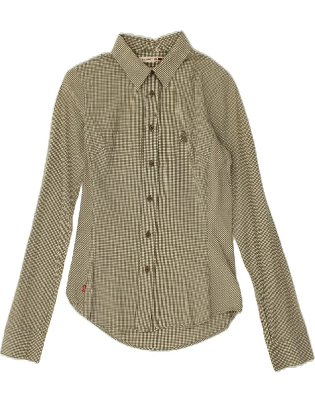 LEVI'S Womens Shirt UK 6 XS Khaki Gingham Cotton Comfortable Short Sleeve Tee