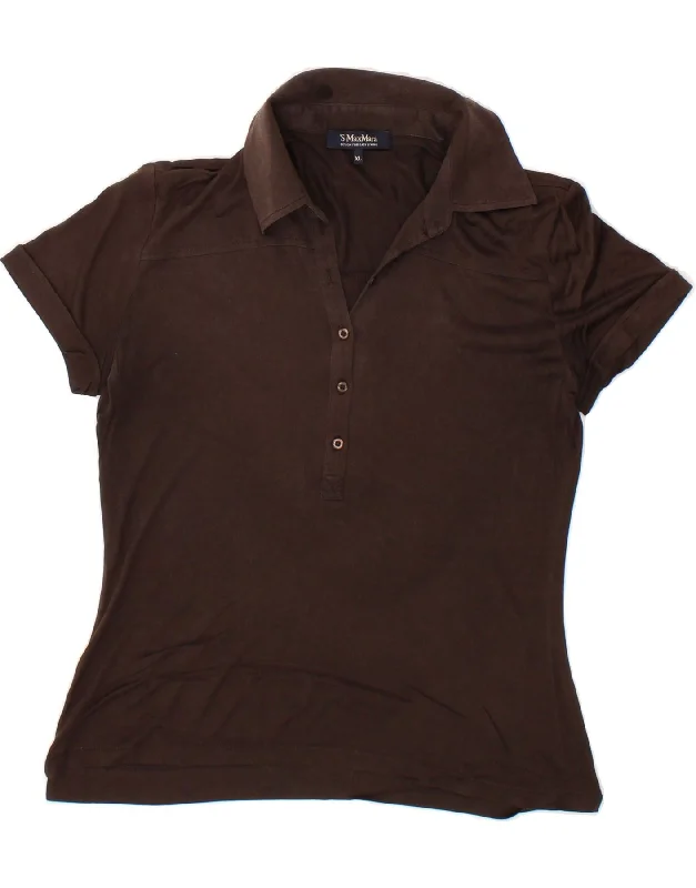 MAX MARA Womens Polo Shirt UK 18 XL Brown Comfortable Fit Short Shirt