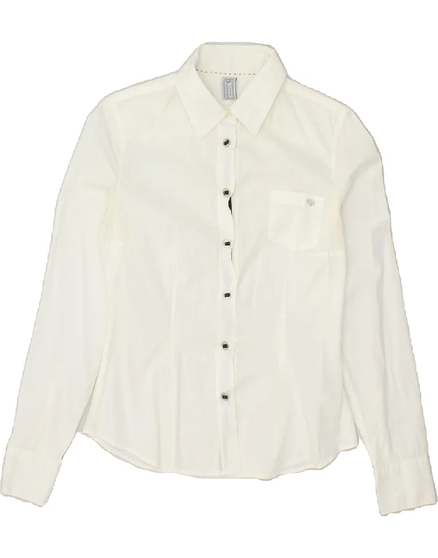 MURPHY & NYE Womens Shirt UK 6 XS White Cotton Elegant Silk Short Shirt