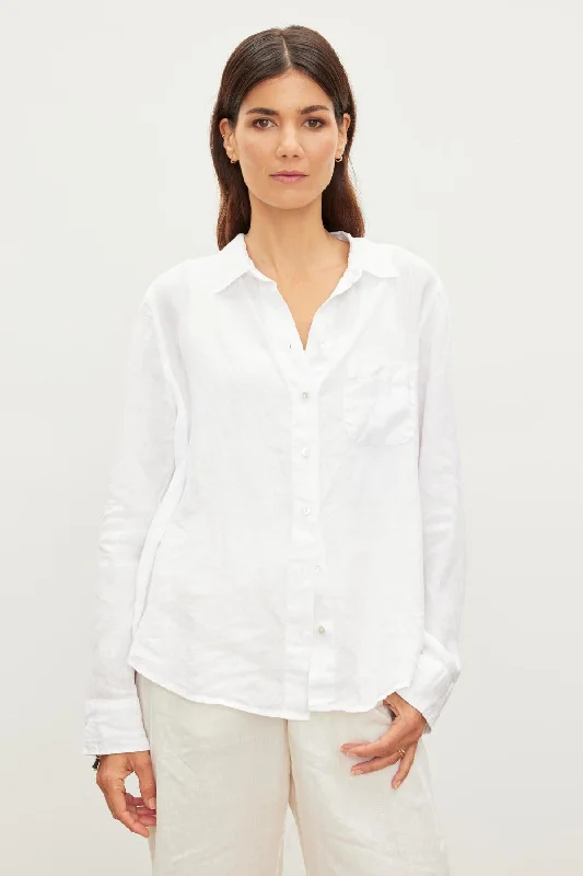 NATALIA LINEN BUTTON-UP SHIRT Stylish Casual Short Tee