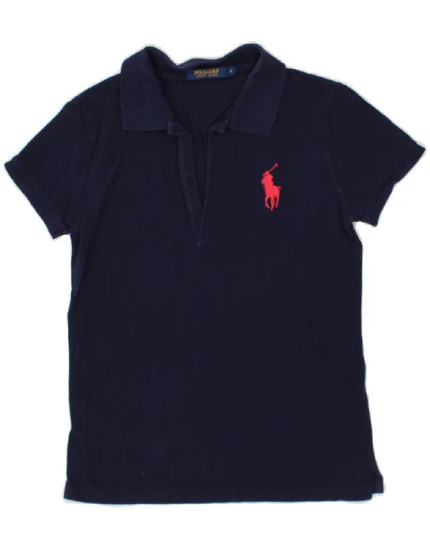 POLO RALPH LAUREN Womens Polo Shirt UK 10 Small Navy Blue Cotton Cozy Knit Short Sleeve Top