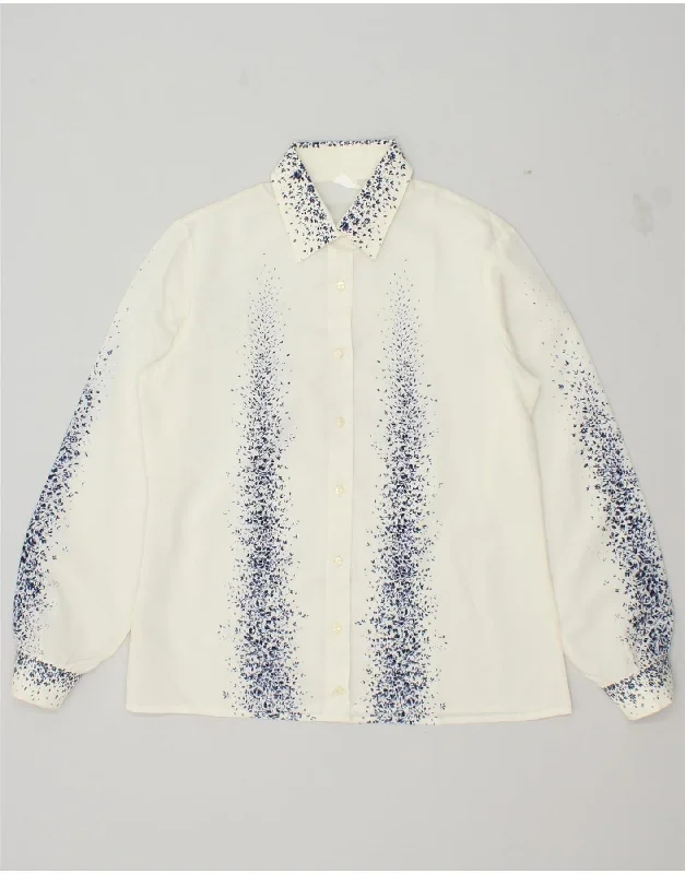 PRIMAVERA FIRENZE Womens Shirt UK 14 Large White Floral Polyester Trendy Print Short Sleeve