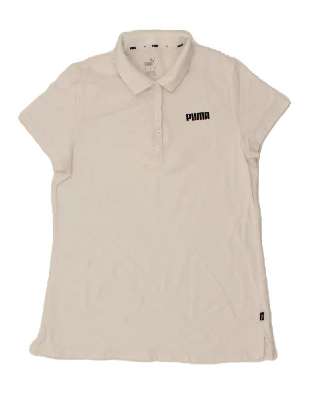 PUMA Womens Polo Shirt UK 12 Medium White Cotton Classic Cropped Short Sleeve