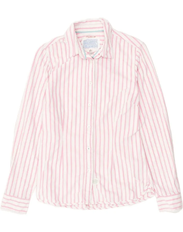 SUPERDRY Womens Shirt UK 8 Small Pink Striped Cotton Soft Silk Short Sleeve