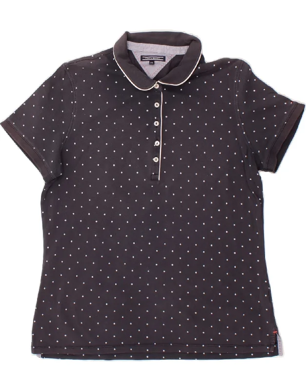 TOMMY HILFIGER Womens Polo Shirt UK 20 2XL Navy Blue Spotted Relaxed Button-Down Short Shirt