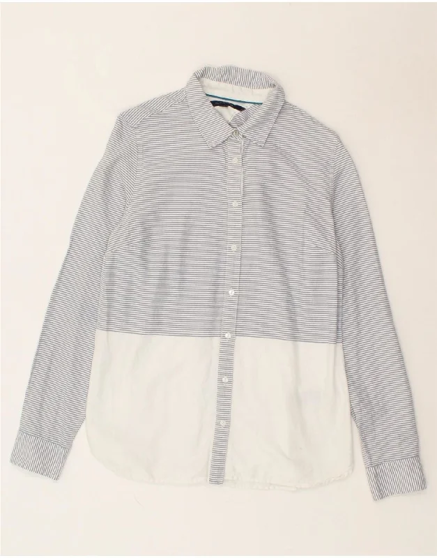 TOMMY HILFIGER Womens Shirt UK 12 Medium Grey Pinstripe Cotton Classic Denim Short Sleeve