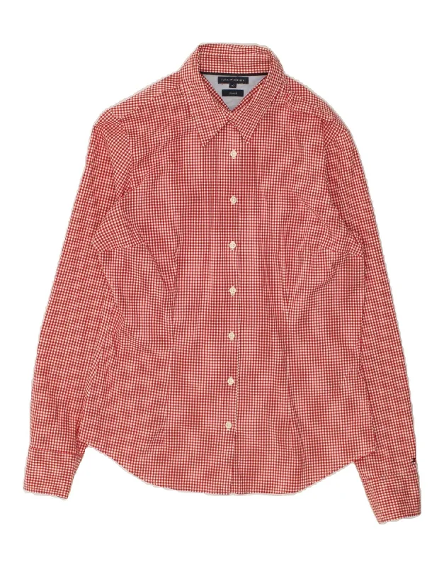 TOMMY HILFIGER Womens Shirt US 10 Large Red Gingham Cotton Trendy Summer Short Sleeve