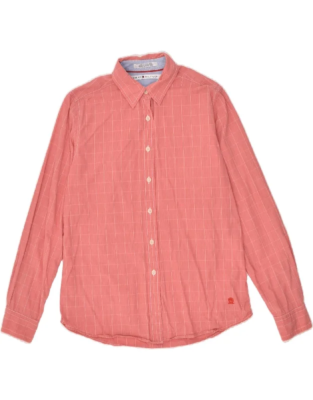 TOMMY HILFIGER Womens Shirt US 6 Medium Red Check Relaxed Cotton Short Blouse