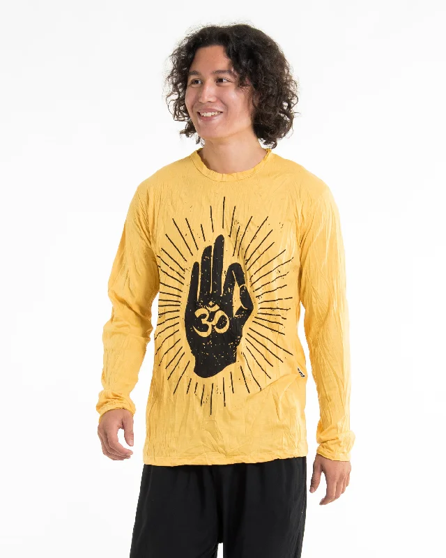 Unisex Hand of Om Long Sleeve Shirt in Yellow Comfortable Fit Short Shirt