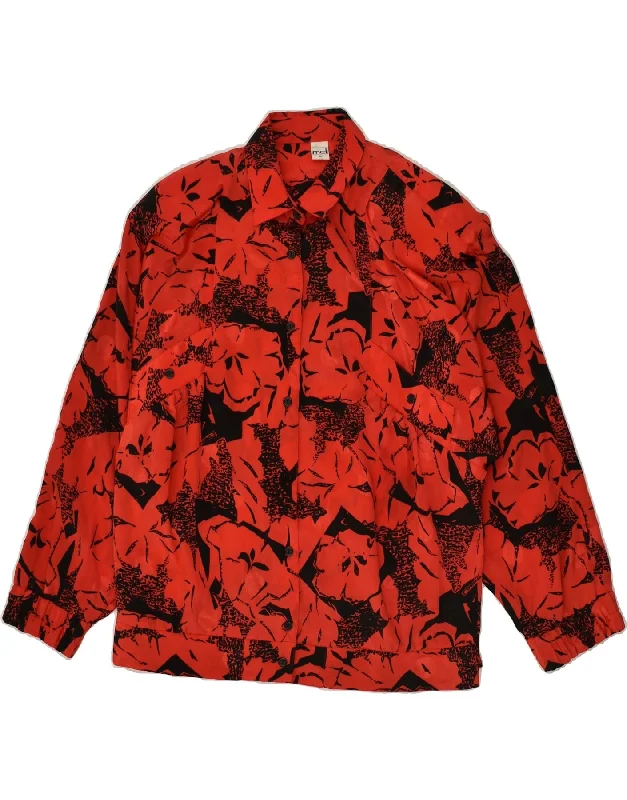 VINTAGE Womens Shirt Blouse EU 40 Medium Red Floral Comfortable Knit Short Shirt