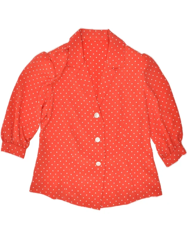 VINTAGE Womens Shirt Blouse UK 12 Medium Red Polka Dot Fashionable Plaid Short Sleeve