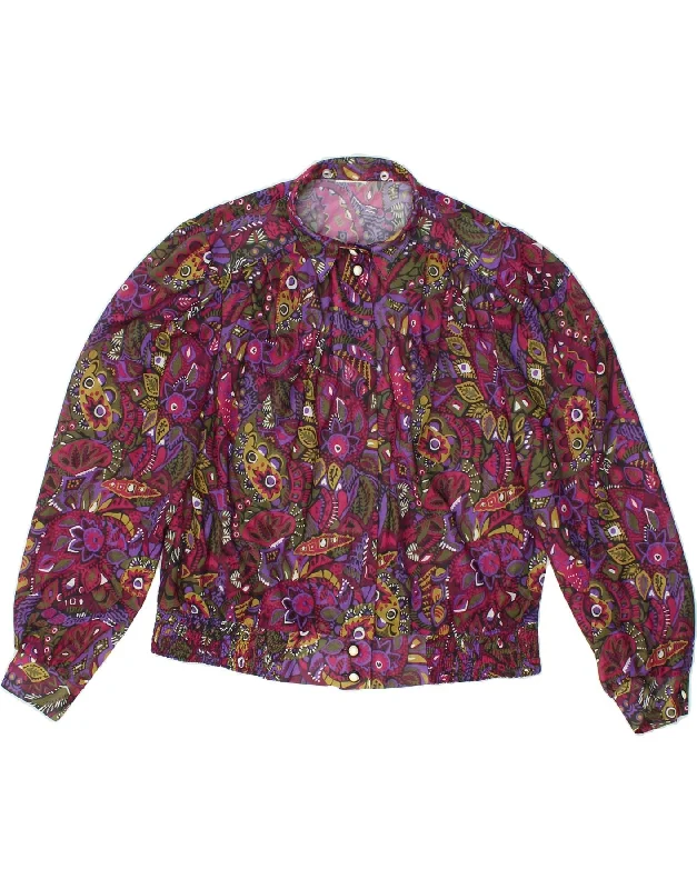 VINTAGE Womens Shirt Blouse UK 14 Large Multicoloured Floral Polyester Elegant Off-Shoulder Short Shirt