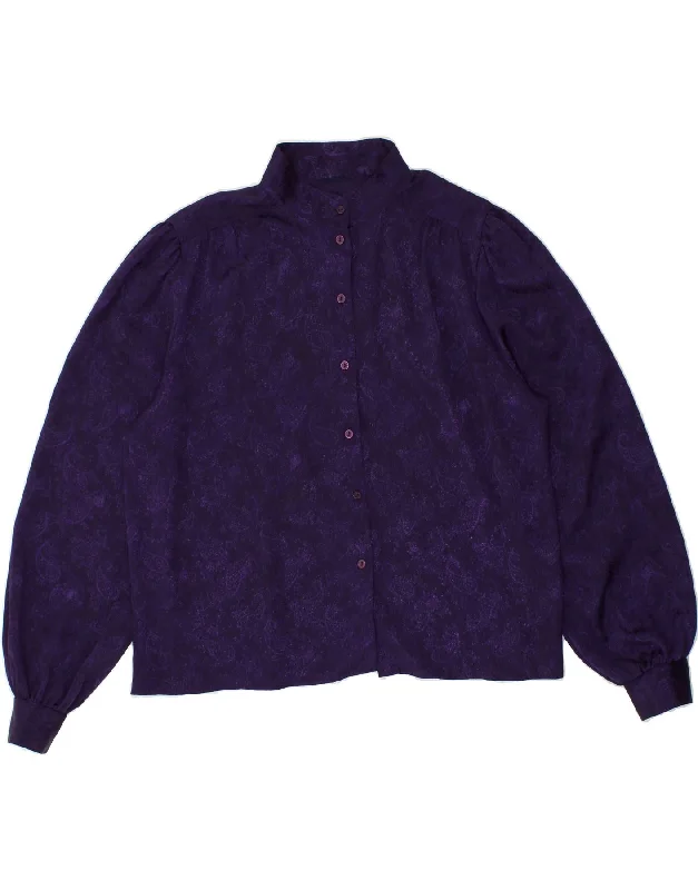 VINTAGE Womens Shirt Blouse UK 16 Large Purple Paisley Comfortable Knit Short Shirt