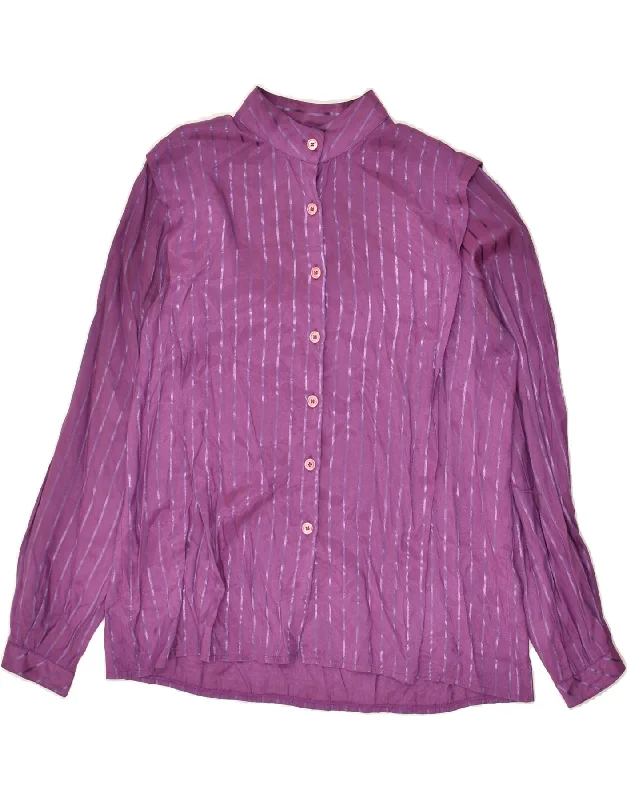 VINTAGE Womens Shirt EU 38 Medium Purple Striped Polyester Elegant Button-Down Short Shirt