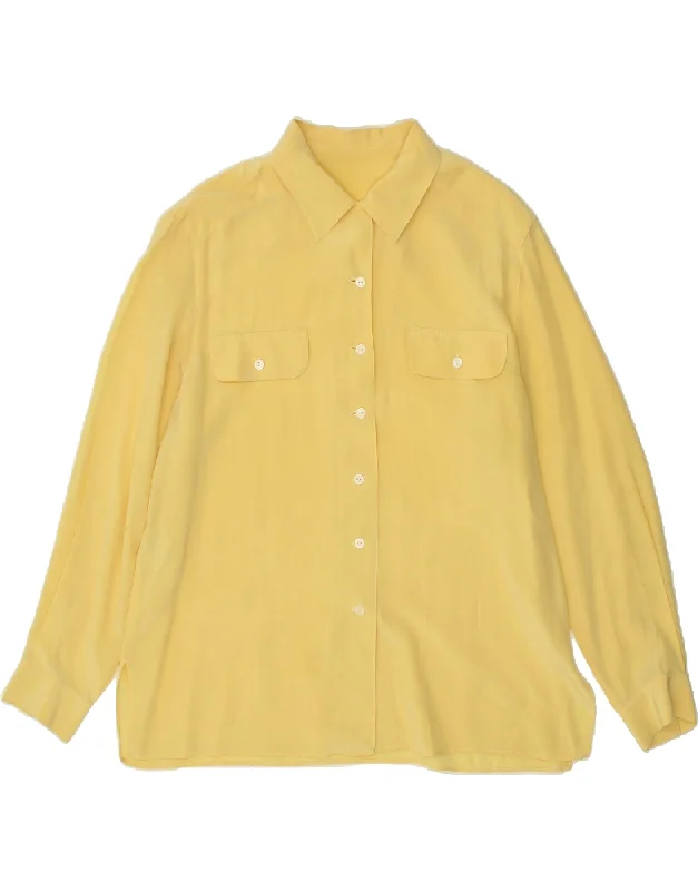 VINTAGE Womens Shirt UK 14 Medium Yellow Comfortable Pocket Short Shirt