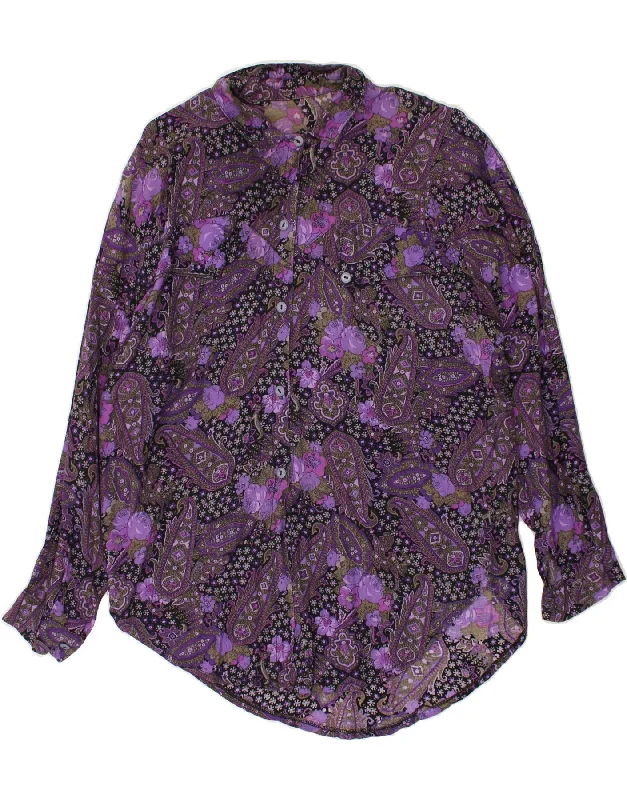 VINTAGE Womens Shirt UK 16 Large Purple Paisley Trendy Short Sleeve Blouse