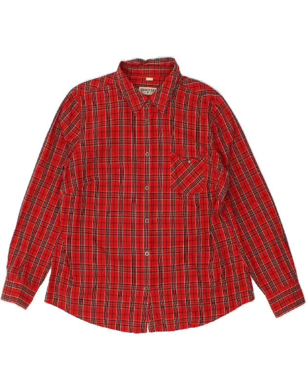 VINTAGE Womens Shirt UK 18 XL Red Check Cotton Comfortable Fitted Short Sleeve