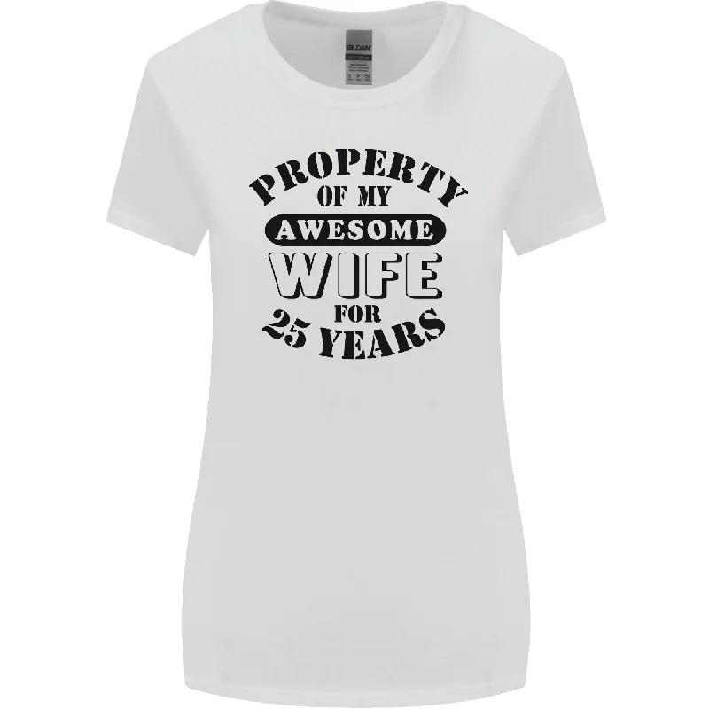 25th Wedding Anniversary 25 Year Funny Wife Womens Wider Cut T-Shirt Polka Dot Checkered Tartan