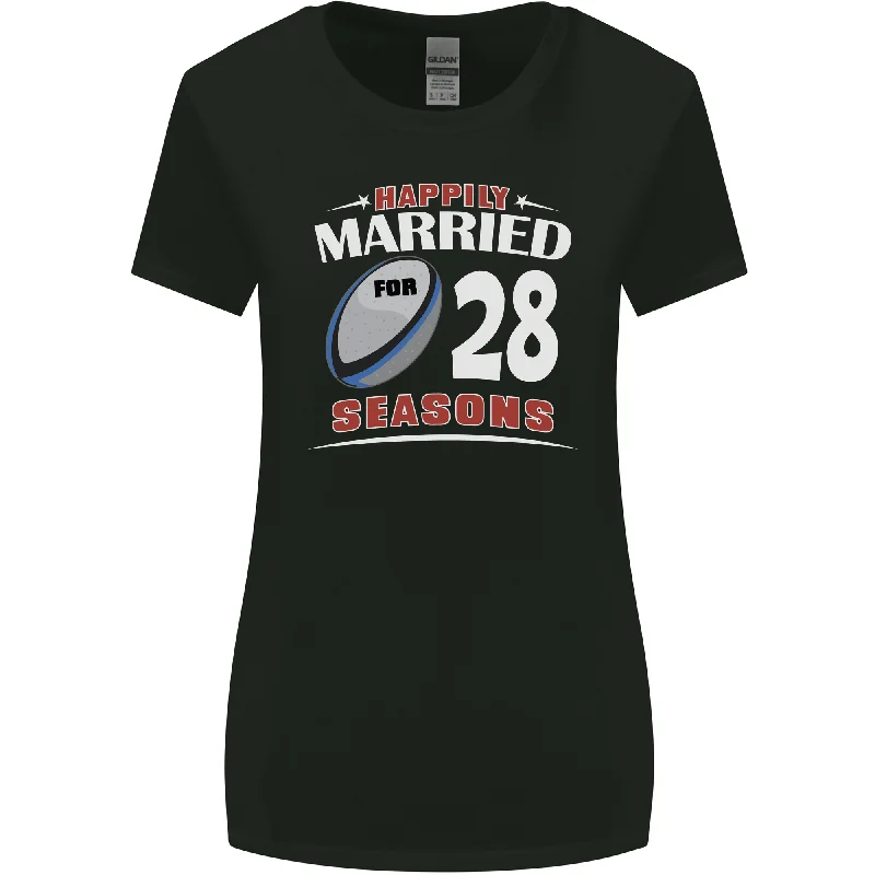 28 Year Wedding Anniversary 28th Rugby Womens Wider Cut T-Shirt Cashmere Blend Cotton Blend Poly Blend