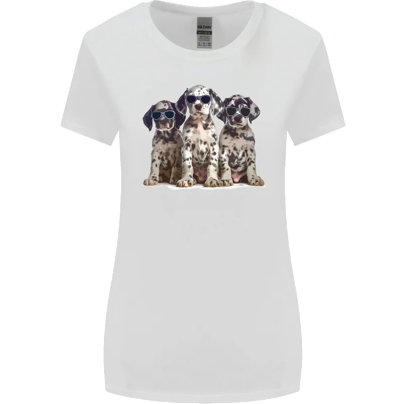 3 Cool Dalmatian Puppy's Dogs Womens Wider Cut T-Shirt Denim Fabric Leather Fabric Suede Fabric