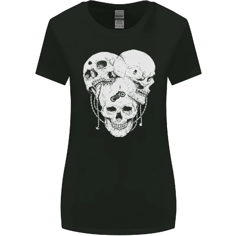 3 Skulls Gothic Heavy Metal Biker Demon Womens Wider Cut T-Shirt Elegant Classic Vintage