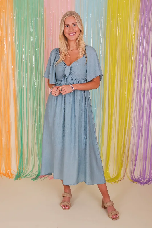 RESTOCK: Always A Delight Midi Dress-Chambray Fashionable Casual Midi Dress