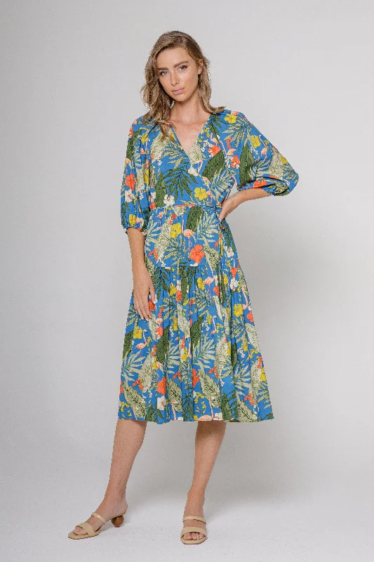 Print Wrap Midi Dress Trendy A-Line Midi Dress