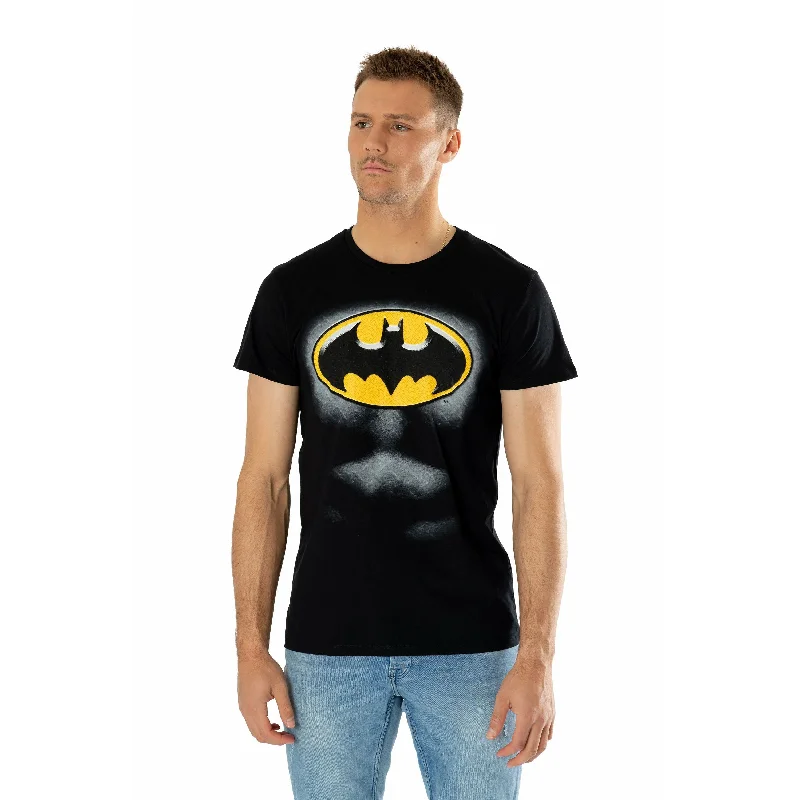 Batman Black Ripped Bevel T-Shirt DC Adult Chenille Brocade Lace