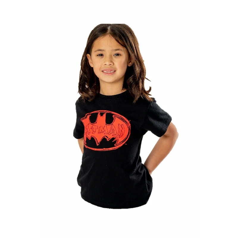 Batman Kids Black Red Batsign T-Shirt DC Houndstooth Herringbone Solid