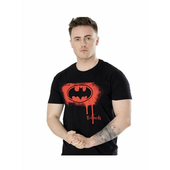 Batman Mens Black Spray Paint Unisex T-Shirt DC Adult Asymmetrical Pockets Print