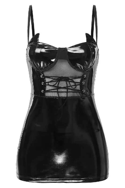 Black Latex Corset Mini Dress Trendy Cut-Out Mini Dress