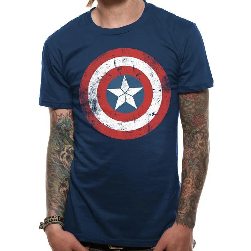 Captain America Shield Distressed T-Shirt Large Adult Polka Dot Checkered Tartan