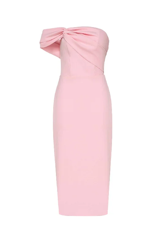 Pink Classy midi dress with open neckline Stylish Tiered Midi Dress