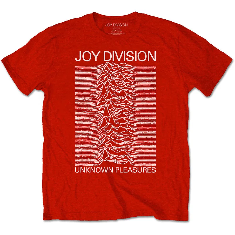 Joy Division | Official Band T-Shirt | Unknown Pleasures White On Red Fitted T-Shirt Seamless Stretchy