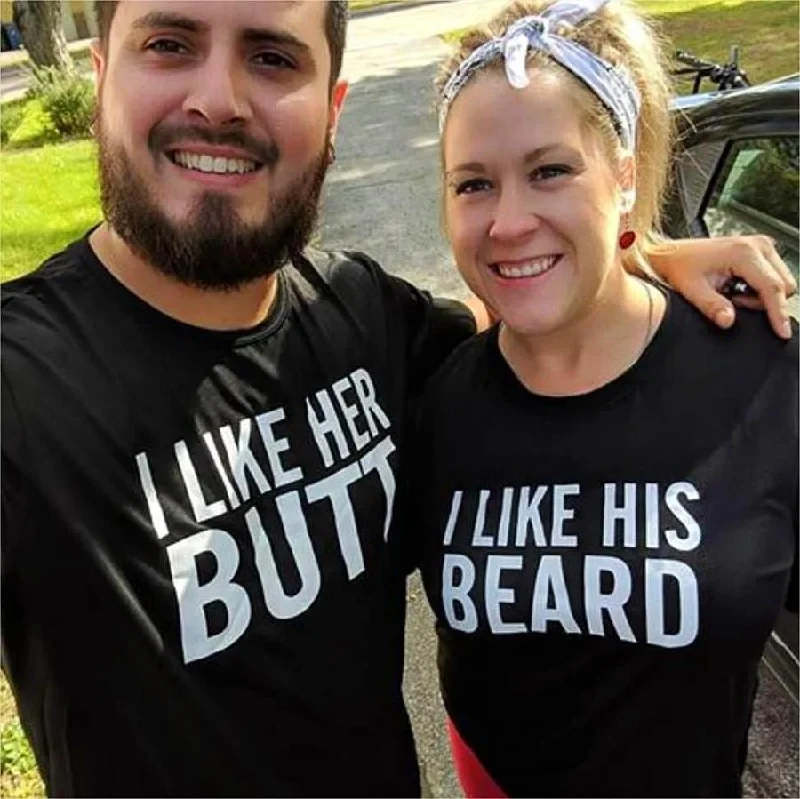 Couple Matching T-shirt Funny BEARD BUTT Chenille Blend Fleece Blend Nylon Blend