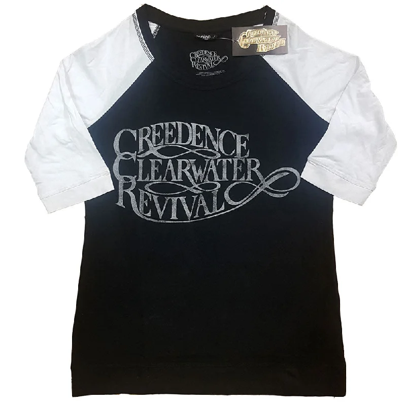 Creedence Clearwater Revival Ladies Raglan T-Shirt: Vintage Logo Welt Pockets Slit Pockets Flap Pockets